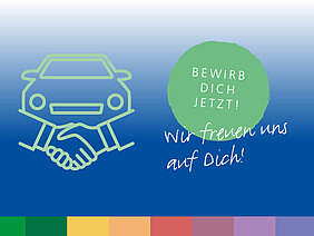 Grafik des Klinikums Bayreuth, die einen Zuschuss von bis zu 3.500 Euro für den Führerschein in der Pflege bewirbt. Der Text fordert zur Bewerbung auf und drückt Freude auf neue Bewerber aus.